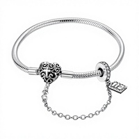Hapour Gelang Perak Sterling Wanita dengan Liontin Kupu-kupu, Hati, Bulan, Bintang, Rantai Ular, Zirkonia Kubik 5A, 17cm, untuk Hadiah Ulang Tahun