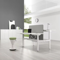 Bureau de travail électrique réglable en hauteur avec écran de séparation et armoire de rangement latérale
