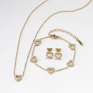 Parures de bijoux tendance en acier inoxydable plaqué or 14k 18k anti-ternissement avec strass pour femmes (collier, boucles d'oreilles, bracelet) - Product Image 1