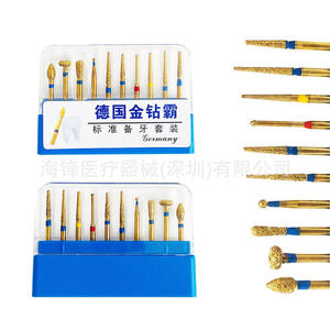 Jeu de fraises dentaires Gold Diamond Master, 10 pièces, fraises à haute vitesse pour la préparation dentaire avec tige de 1/8 pouce - Product Image 1