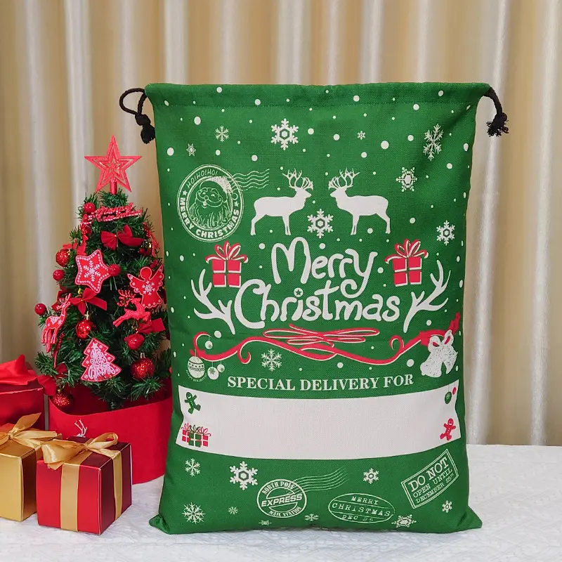 50*70 सेमी रंगीन क्रिसमस बैग फैशन फेस्टिवल ड्रॉस्ट्रिंग बैग क्रिसमस ट्री डेकोर सेंटा कपास हरे हिरण उपहार जेब