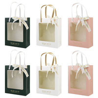 Sacs cadeaux pour mariage et fêtes, 3 couleurs, avec poignée et fenêtre, sacs en papier pour emballages cadeaux (sans ruban, sans étiquette)