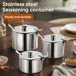 304 Stainless Steel Seasoning <b>Jar</b> with Flip-Top Lid & Spoon, Food-Grade Condiment Container for Commercial Kitchen & Hotel - Product Image 1