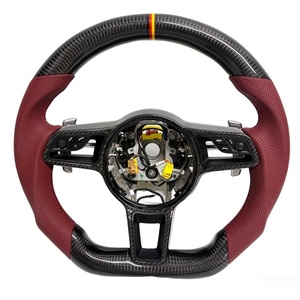 Volante Deportivo de Cuero y Fibra de Carbono Roja para <span class=keywords><strong>Porsche</strong></span> 991 981 718 <span class=keywords><strong>Cayman</strong></span> 957 996 Macan 997 Cayenne 911 Panamera 958 992 997.2 - Product Image 2