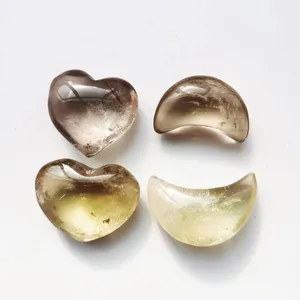 Natural Energy Healing Stone Hand Sanding Carved Crystal Love Stone Citrine Heart and moon for Decorate