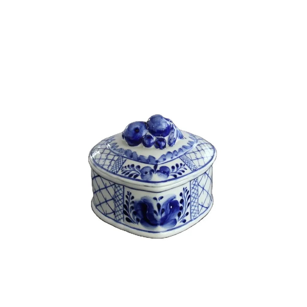 Kotak Perhiasan Berbentuk Hati Gaya Belanda Keramik Biru Delft Hadiah Pernikahan