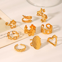 Vergoldeter Edelstahl-Blattring, Offener Verstellbarer Ring, Minimalistischer Premium-Look, Verblassungsresistent