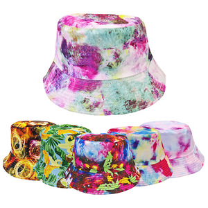 Cappello da Pescatore Tie-Dye con Nuvole, Design Reversibile, Unisex, Protezione Solare per Esterni, Versatile, Pieghevole, Stampa, in Poliestere - Product Image 1