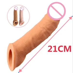 21CM Ampliação Penis Extender Sleeve Preservativo Reutilizável Atraso Ejaculação Sex Toys para homens Bens íntimos Sex Shop