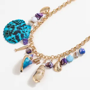 High Quality Jewelry Vendor Fashion Women Party Holiday 18K Gold Zinc Alloy Big Blue clam shell Necklace With mussel Pendant