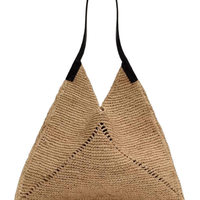 Venta al por mayor de fábrica: Nuevo bolso de rafia tejido a mano, hueco, para vacaciones, playa, grande, triangular, para mujer.