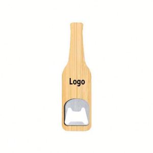 Ouvre-bouteille personnalisé en acier inoxydable en forme de bouteille de bière avec poignée en bois, design personnalisable, cadeau promotionnel - Product Image 1