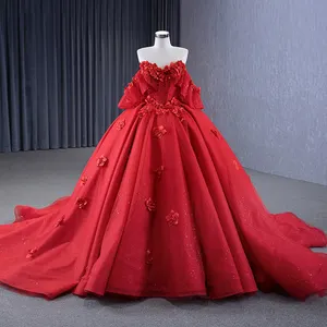 Abito da sposa rosso ricamo pizzo abito da ballo con perline doppio abito da sposa Rsm231135