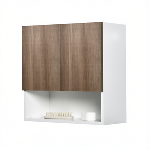 Mueble de Pared de 2 Puertas con Compartimento Abierto, Roble, 28 cm de Ancho, 58 cm de Largo, 59 cm de Alto, Almacenamiento para Cocina - Product Image 2