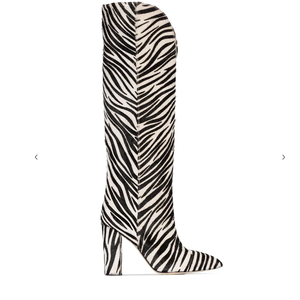 New Arrivals Ladies Chunky Heels Slip on Zebra Pattern <strong>Wide</strong> Calf Women <strong>Knee</strong> <strong>High</strong> Winter <strong>Boots</strong> - Product Image 3