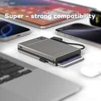 Power Bank daya pemegang kartu 5000mAh, Bank daya aluminium fungsi pemblokiran RFID dengan tali penyandang pengisian daya PD20W
