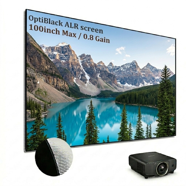 VisualMR 100-inch 4K PET OptiBlack ALR Fixed Frame Projector Screen for Long Throw & Triple Color Laser Projectors