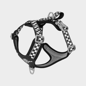 Harnais de poitrine pour chien en nylon réfléchissant à motif damier, réglable, avec double poignée, respirant, lavable et sécurisé - Product Image 2