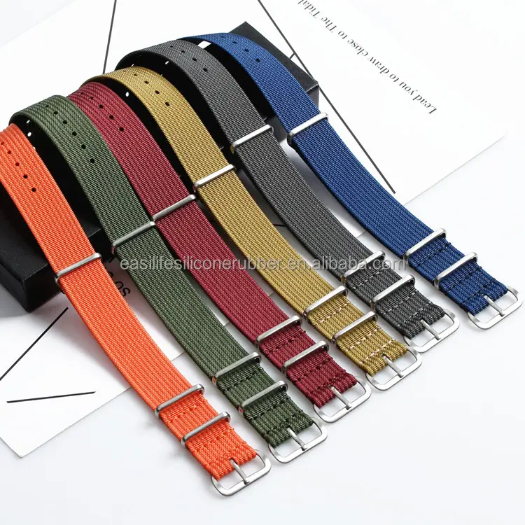 One piece custom elastic Watch Band Nylon Watch Strap Silver Buckle 20mm 22mm Replacement Watch band