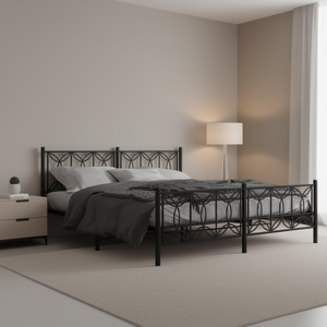 Modern <b>Black</b> Steel Full Bed <b>Frame</b> Rectangular Metal Bed Stable Bedroom Furniture - Product Image 2