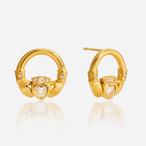 <b>Friendship</b> Hand Huggie <b>Earrings</b> Heart Shape Zircon Bezel Setting Stainless Steel Gift Jewelry - Product Image 1