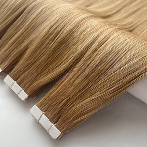 Estensioni di <span class=keywords><strong>Capelli</strong></span> Vergini Russi a Doppia Trama con Cuticola Intatta, Stile Liscio Setoso, Ondulato o Crespo, Remy con Nastro Invisibile per Uomini e Donne - Product Image 1