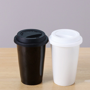 D5194 Tasse à café de voyage en céramique de style japonais avec logo personnalisé, noir et blanc, gobelet à eau droit, gobelet en porcelaine à double paroi - Product Image 1