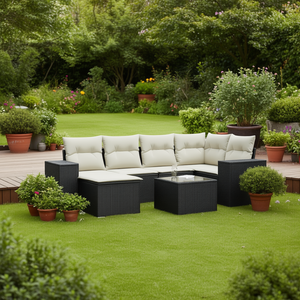Conjunto de Sofás de Jardín de Mimbre Sintético Negro, Muebles de Exterior con Cojines, Diseño Contemporáneo para Patio y Jardín - Product Image 2