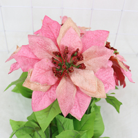 Bunga Poinsettia Dekorasi Berkebun, Flanel Simulasi Bunga Besar Merah Natal 7