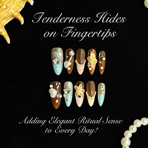 Unghie Finte Francesi Artigianali 3D Intagliate e Dipinte a Mano, Stile Europeo Americano Almond Island Nightingale, Rimovibili - Product Image 1