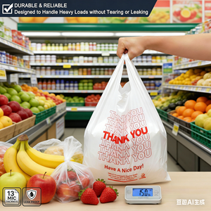 Bolsas de Plástico Desechables de HDPE Tipo Camiseta con Asa Larga, Impresión Serigráfica, Resistentes a Desgarros, Bolsas de Compras de Plástico Resistente para Comercios - Product Image 1