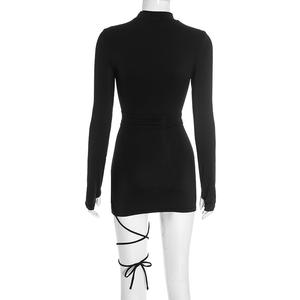 G01767C <span class=keywords><strong>Abiti</strong></span> Aderenti <span class=keywords><strong>Sexy</strong></span> con Fasciature e Patchwork per Donna, Vestito Monocolore con Aperture, Abbigliamento Femminile da Strada - Product Image 3