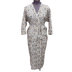 Elegante Kimono Largo para Mujer, Cuello en V, Manga Tres Cuartos, Estampado Floral, Tejido de Punto, 100% Algodón, Vestido de Verano de Secado Rápido - Product Image 1