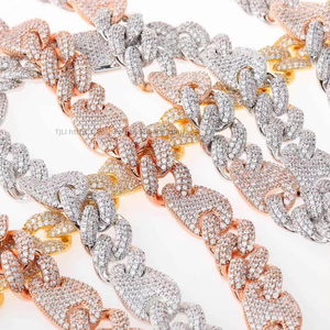 European American Style Copper Necklace Hip Hop Personalized Trendy 16mm Pig Nose Miami Lock <b>Cuban</b> <b>Chain</b> Three One Full Zircon - Product Image 2