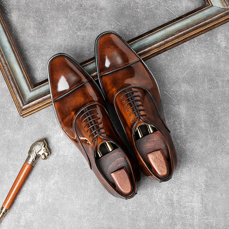 Zapatos de piel auténtica de estilo italiano para hombre, calzado Oxford con cordones, traje de boda, alta calidad