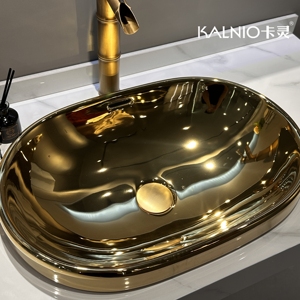 Moderno lavabo Semi-integrato più venduto, lavabo ovale in ceramica, lavabo dorato-Hotel Premium - Product Image 1