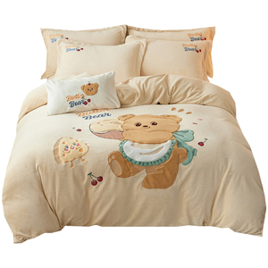 Nuovo Set di asciugamani ricamati floreali con Design a cartoni animati <span class=keywords><strong>copripiumino</strong></span> a quattro pezzi in <span class=keywords><strong>flanella</strong></span> di latte 3D per bambini per alberghi - Product Image 6