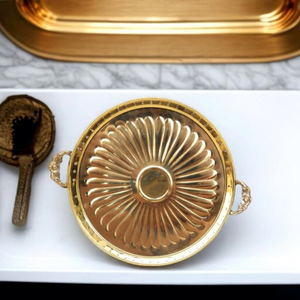 Brass Designer Serving <b>Plate</b> with Handle Handmade Decorative Brass Tray for Dining Kitchen Home Decor - Product Image 2