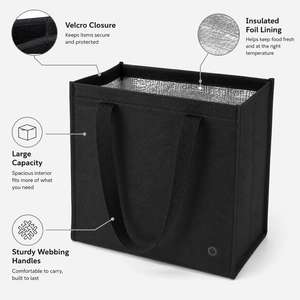Sac fourre-tout isotherme noir en non-tissé avec doublure argentée et poignées en sangle PP, taille moyenne, pour les courses - Product Image 3