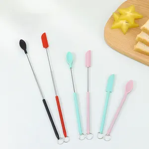 DD1031 Mini kullanımlık makyaj kepçe dondurma kaşığı Spatula yağ fırça seti mutfak pişirme için silikon teleskopik Spatula