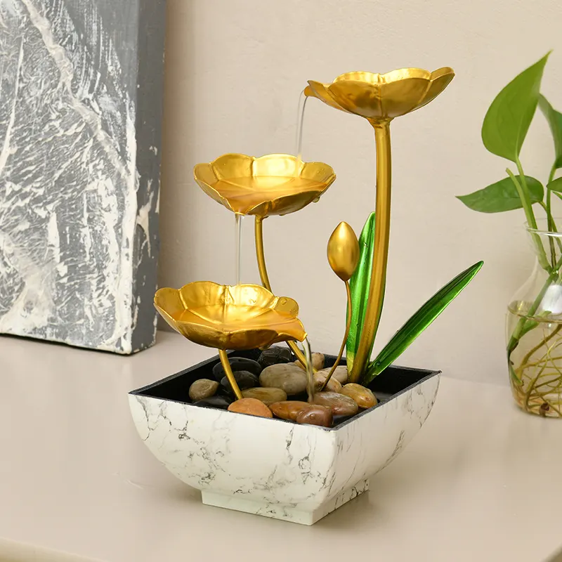 Son tasarımlar yeni ürünler masa üstü çeşmeler kapalı Lotus yaprağı gevşeme çeşmeler masa dekorasyon ofis dekor