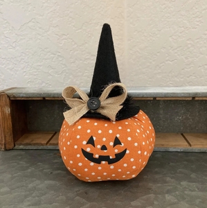 Decoración <span class=keywords><strong>de</strong></span> Calabaza <span class=keywords><strong>de</strong></span> Tela para Halloween con Dos Calabazas <span class=keywords><strong>de</strong></span> Peluche y un <span class=keywords><strong>Sombrero</strong></span> <span class=keywords><strong>de</strong></span> <span class=keywords><strong>Bruja</strong></span>, con Lindos Estampados como Calabazas Pequeñas y Puntos - Product Image 5