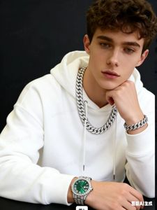 Reloj <span class=keywords><strong>de</strong></span> Cuarzo <span class=keywords><strong>de</strong></span> Lujo con <span class=keywords><strong>Cadena</strong></span> Cubana <span class=keywords><strong>de</strong></span> Acero Inoxidable, Caja <span class=keywords><strong>de</strong></span> Aleación <span class=keywords><strong>de</strong></span> 40mm, Esfera con Agujas, Correa <span class=keywords><strong>de</strong></span> 20mm, Estilo Charm - Product Image 6