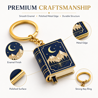 Gantungan Kunci Enamel Bentuk Buku Mini Custom Motif Gunung Bulan Bintang Logam Hadiah Sastra untuk Pecinta Buku Mockup Gratis Koleksi