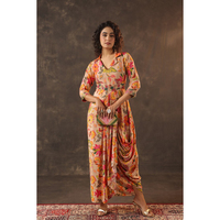Robe drapée à imprimé floral, robe maxi élégante indo-occidentale, tenue de créateur, tenue chic, style ethnique contemporain
