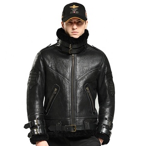 2023 uomo nero aviator agnello con pelliccia pelle di montone Bomber B-3 giacca di pelle - Product Image 1