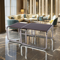 Table basse moderne en acier inoxydable pour la maison Mobilier de salon Panneau en bois noir design déplié