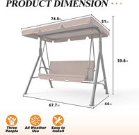 Fauteuil balançoire de patio 3 places, balançoire de véranda extérieure avec auvent réglable et structure en acier durable pour patio, jardin, bord de piscine