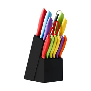 पीपी संभाल के साथ रंगीन स्टेनलेस स्टील के रसोई के चाकू सेट और चाकू ब्लॉक Juego डे cuchillos coloridos