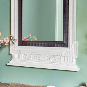 Miroir mural rustique et écologique pour salon, grand format, avec cadre en bois blanc et noir et motif floral sculpté - Product Image 6